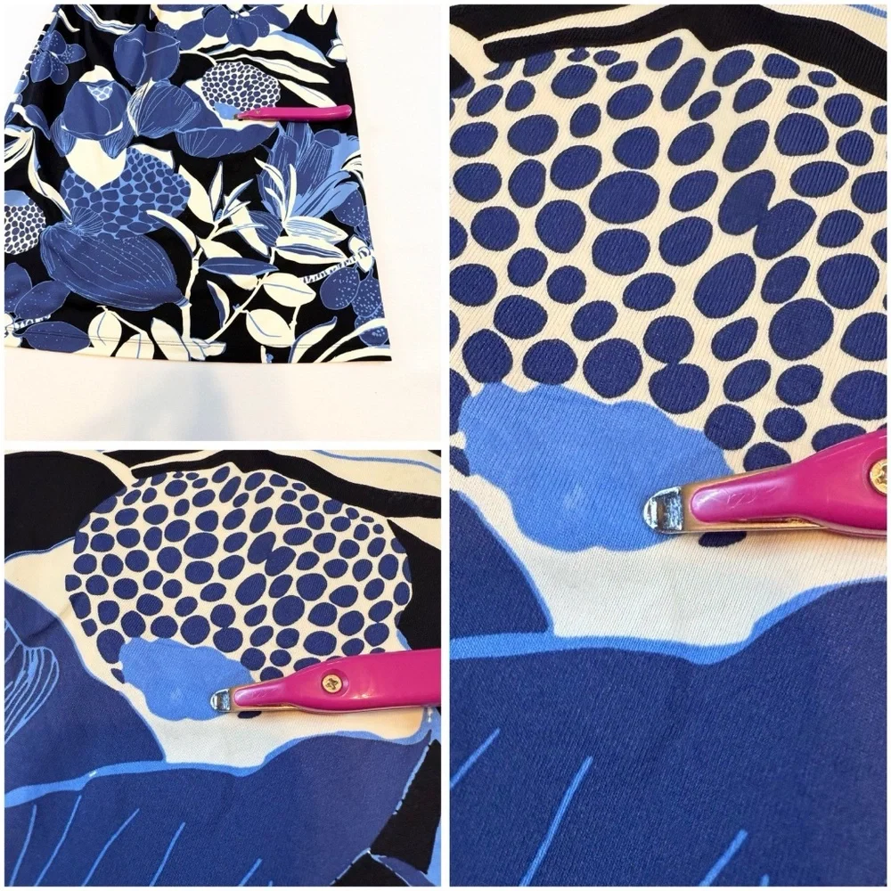 J McLaughlin Size S Blue Floral Catalina Cloth Ruched Sheath Dress 3/4 Sleeve - Picture 13 of 15